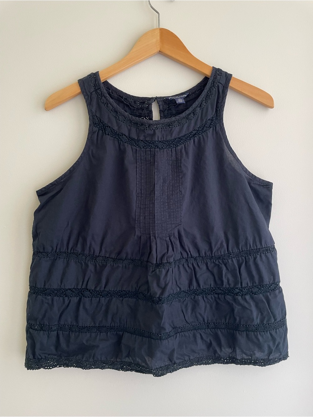 American Eagle Outfitters 100% Cotton Black Crochet-Trim Sleeveless Tank